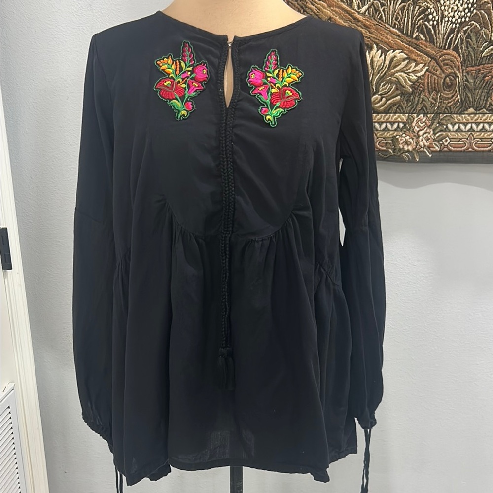 Khaadi Pret Black Eastern Tasseled Embroidered Top.‎ Size